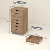 Vinsetto Cajonera de Oficina con Ruedas 7 Cajones Organizador para Documentos Formato A4 o Carta Roble(m-3)