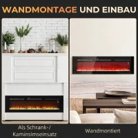 HOMCOM Elektrischer Kamin mit Wandhalterung und Fernbedienung, künstliche Holzscheite und Kristalle, 1800W Leistung, Schwarz(m-8)