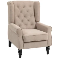 HOMCOM Wingback Accent Chair, Retro Upholstered Button Tufted Occasional Chair for Living Room and Bedroom, Beige(m-1)