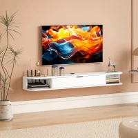 HOMCOM Móvel TV Suspenso, Móvel para Televisor até 60 Polegadas, Gaveta Rebatível, 2 Prateleiras, 140x24x16cm, Branco(m-6)