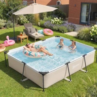 Outsunny Piscina Desmontable Tubular 316x238x66,5 cm 3700 L con Marco Metálico Parche de Reparación sin Depuradora Gris(m-8)