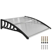 Outsunny Vordach für Haustür/Fenster, wetterfest, transparent, Aluminium-Verbindungstangen/Polycarbonat, 103x96,5x27cm, Schwarz(m-12)