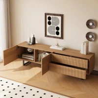 Practical TV Cabinet with 2-Door Cabinet and 2 Drawers, Solid TV Stand with Metal Legs and Particleboard Frame, 180L x 38W x 51.5H cm, Wood(m-7)