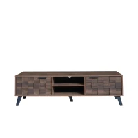 Spacious TV Cabinet with 2 Doors and 2 Open Shelves, Smooth TV Stand with Soft‑Closing Hinges, 160.5L x 35W x 45H cm, Wood(m-2)