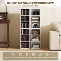 HOMCOM 204 CD-opbergrek in 2-delige set, Blu-ray torenkast met verstelbare planken, Boekenrek organizer, Wit(m-4)
