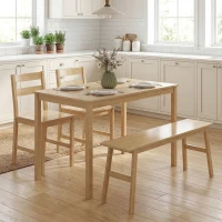 HOMCOM Ensemble de salle à manger en bambou, table à manger avec 2 chaises et banc pour 4 personnes, bois naturel(m-10)
