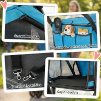 PawHut Carrito para Perros Plegable con 3 Ruedas Ventanas de Malla Cojín Lavable Todo Terreno Carga 20 kg 92x63x95 cm Azul(m-9)