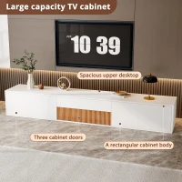 Spacious TV Cabinet with Cabinet Doors and Open Shelves, Practical TV Panel for Small Apartments and Large Bungalows, 180L x 34W x 30H cm, White+Wood(m-6)