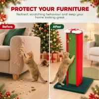 PawHut Cat Scratching Post for Indoor Cats, 81cm Tall Cat Scratcher with Sisal Rope, Hanging Bell Toy, Stable Base, Green & Red(m-5)