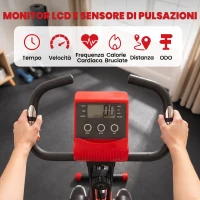 HOMCOM Cyclette Pieghevole 2 in 1, Resistenza Magnetica Regolabile 8 Livelli, Cyclette da Casa Silenziosa con Sensore Cardiaco, Sedile Regolabile, Bande Elastici, Schermo LCD, Ruote, Rosso(m-4)