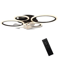 HOMCOM Ventilateur de plafond avec lumière et télécommande, plafonnier ventilateur 77 cm avec 6 vitesses, noir(m-13)