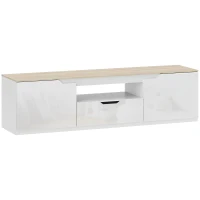 HOMCOM Lowboard TV, lucios, pentru televizoare de până la 165 cm, 3 compartimente, sertar, 160 x 38 x 43 cm, lemn natural(m-1)