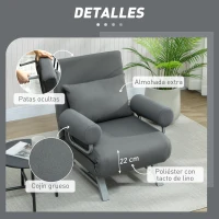 HOMCOM Sillón Cama Individual 3 en 1 Sofá Cama Plegable con Respaldo Ajustable y Cojín para Sala Dormitorio 73x78x81 cm Gris(m-6)