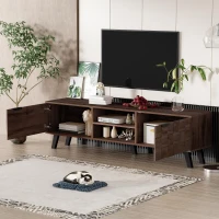 Spacious TV Cabinet with 2 Doors and 2 Open Shelves, Smooth TV Stand with Soft‑Closing Hinges, 160.5L x 35W x 45H cm, Wood(m-5)