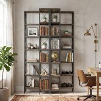 HOMCOM 6-stufiges L-förmiges Bücherregal, freistehendes Eckregal mit Metallrahmen, rustikal braun, 60 x 60 x 200 cm(m-9)