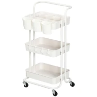 HOMCOM Three-Tier Home Trolley, with Handle and Wheels - White(m-1)
