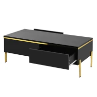 Spacious Coffee Table with 2 Hidden Drawers, Versatile Room Table for Italian-Style Rooms or Cream-Toned Spaces, 100L x 50W x 36H cm, Black(m-11)