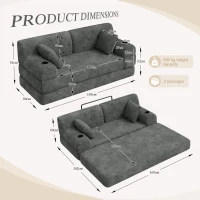 Corduroy Convertible Sofa Bed with Metal Frame and High-Density Foam, 2-Seater Sleeper Sofa with High Backrest, 168L x 80W x 81H cm, Dark Gray(m-3)