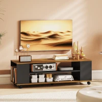 HOMCOM Mueble de TV Suspendido o de Pie con Ruedas 4 Estantes para Televisión de 55 Pulgadas 120x40x38,5 cm Nogal y Negro(m-10)
