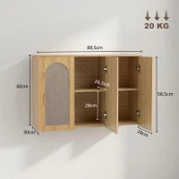 HOMCOM Armario mural de baño bohemio con 3 puertas efecto ratán con cierre suave y estante regulable, roble(m-3)