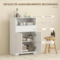 HOMCOM Armario de Baño Estrecho con Cajón con Frontal Acanalado Estante Abierto y Estante Ajustable 60x30x91,5 cm Blanco(m-4)