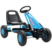 AIYAPLAY Pedal-Gokart für Kinder, höhenverstellbarer Sitz, EVA-Räder, Bremse, Kupplung, 3-8 Jahre, Blau(m-1)