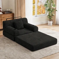 1-Seater Sleeper Sofa with Metal Frame and High-Density Foam, Single Convertible Chair Bed for Cosy Interiors, 107L x 80W x 81H cm, Black(m-9)
