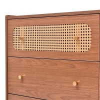 Rattan Sideboard Cabinet with 2 Perforated Rattan-Front Drawers, Walnut 6-Drawer Dresser for Lounge or Dining Areas, 120L x 40W x 90H cm, Walnut(m-10)