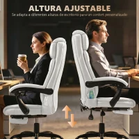 Vinsetto Silla de Oficina con 7 Puntos de Masaje con Reposapiés Retráctil Altura Ajustable Control Remoto y Tejido de PU Blanco(m-7)