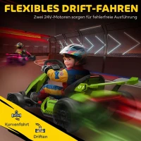 HOMCOM 4 V Elektro Go-Kart für Kinder Bis 12 Km/h Gokart mit Drift-Funktion, 2 Motoren verstellbarem Sitz Sanftanlauf(m-5)