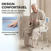 HOMCOM Cadeira de Duche com Encosto Almofadado, Rebordos Laterais e Altura Regulável, 136 kg, Azul(m-5)