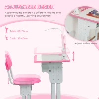 HOMCOM Kids Desk and Chair Set Adjustable Height Study Table Set with Drawer, Book Stand, Pen Slot - Pink(m-6)