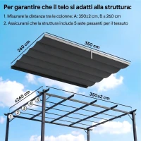 Outsunny Tettuccio di Ricambio per Gazebo da Giardino con 10 Fori, Copertura in Poliestere Traspirante, Grigio(m-4)