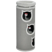 PawHut Katzenkratzfass, 96 cm, 4-Ebenen-Katzenturm mit waschbarem Bett, 3 Schlafhöhlen, Hängespielzeug, für mehrere Katzen Grau(m-11)