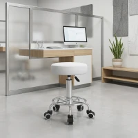 Vinsetto Taburete de Salón Regulable en Altura de Piel Sintética hasta 110 kg Ø42x50-64 cm Blanco(m-4)