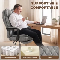 HOMCOM Executive Office Chair, Leathaire Big and Tall Office Chair 180 kg with Wide Seat, Reclining, Lumbar Support, Grey(m-5)