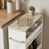 kleankin Storage Cart, 4-Tier Compact Storage Trolley on Wheels and Handle, 48W x 15D x 80H cm, White(m-11)