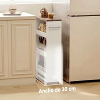 HOMCOM Carrito de Cocina Estrecho de 3 Niveles con Ruedas para Espacios Reducidos Comedor o Salón Blanco(m-4)