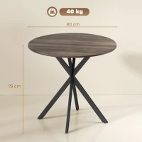 HOMCOM Runder Küchentisch, 80 cm, kompakte Tischplatte, Spanplatte, Metall, Braun(m-3)