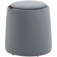 HOMCOM Pouf coffre rangement, pouf repose-pieds en tissu velours givré, couvercle réversible, Ø 44 x 47,5 cm, gris(m-1)