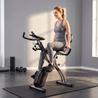 SPORTNOW Vélo d'Appartement Pliable Vélo de Fitness 3 en 1 Silencieux Connecté Kinomap Bluetooth et Zwift 105x53,5x109cm Noir(m-17)