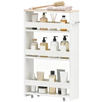 kleankin Armario Auxiliar de Baño Carrito con 3 Estantes y Ruedas para Espacios Estrechos 50x13x67,5 cm Blanco(m-1)