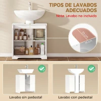 HOMCOM Mueble Bajo Lavabo con Puertas de Cierre Suave y Diseño Acanalado 2 Estantes para Lavabo con o sin Pedestal Blanco(m-4)