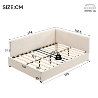 4ft6 Double Bed with Integrated Side Rails, Ideal Bed Frame for Children and Elderly Users, 194L x 146.5W x 82.5H cm, Beige(m-3)
