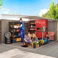 Outsunny Metalen Tuinschuur Metaal, Met Dubbele Vergrendelbare Deuren, 2,8x3,45x2,01m, Grijs(m-4)