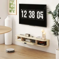 HOMCOM Meuble TV suspendu, meuble télé pour téléviseur jusqu'à 50 pouces, tiroir rabattable 2 étagères 120x24x16cm bois naturel(m-10)