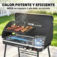Outsunny Barbacoa de Gas Portátil 2 en 1 Propano 7 kW de Mesa o de Pie con Plancha Grande Patas Desmontables Negro(m-6)