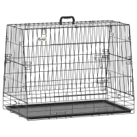 PawHut 35"(90 cm) Car Dog Crate Medium Large Collapsible Slanted Travel Dog Cage with Tray for Car Boot(m-1)