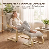 HOMCOM Fauteuil de Salon avec Repose-Pied, Fauteuil d'Appoint en Lin, Assise Large, Dossier Haut, Bascule Douce, Beige(m-4)