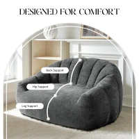 Oversized 2 Seater Bean Bag Sofa with High-Density Sponge, Glitter Plush Floor Couch with for Bedroom or Living Room, 140L x 98W x 61H cm, Gray(m-5)